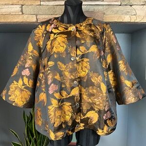 NWOT Bold Floral Jacquard Jacket Art to Wear Holiday Black Brown 1X